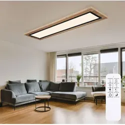 LED Deckenleuchte, Holzoptik, dimmbar, Fernbedienung L 80 cm - Braun