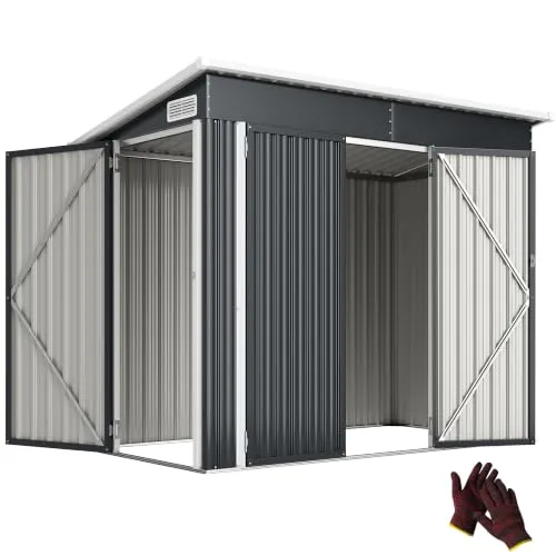 Outsunny Metall Gerätehaus 2,68 m² – Abschließbarer Geräteschuppen mit 3 Türen