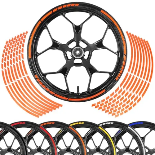 Area1 Motorrad Motorroller Felgenrandaufkleber 15-25 Zoll, orange, Set für 2 Felgen Vorder- und Rückseite