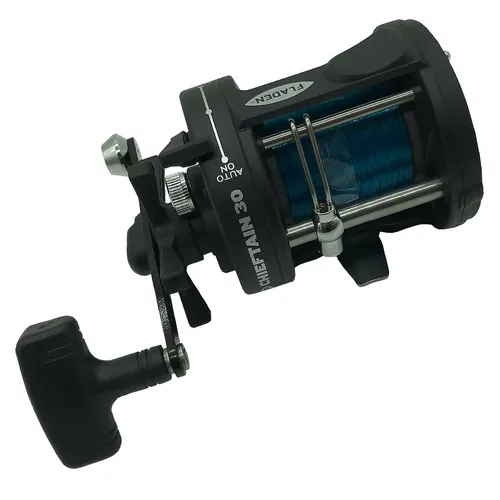 FLADEN CHIEFTAIN 30 1BB - Günstige Multirolle für Trolling - Angelrollen für Salzwasser & Meeresangeln, ideal für alle Fischarten. Leicht mit nur 424g und einer Schnurfassung von 270m/0,45mm, perfekt für Angler, die Wert auf Qualität und Preis legen.