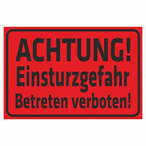 INDIGOS UG Aluverbundplatte Sicherheitsschild - Achtung Einsturzgefahr 300x200 mm - Sicherheitsschilder für Hotel, Firma, KITA oder Praxis - hochwertige, langlebige Aluverbundplatte mit optionalem Befestigungssystem für optimalen Schutz.