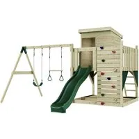 OutdoorToys Spielturm - Robuster Spielturm aus Holz in Dunkelgrün, ideal für Kinder ab 3 Jahren. Fördert die motorischen Fähigkeiten und sorgt für stundenlangen Spielspaß im eigenen Garten.
