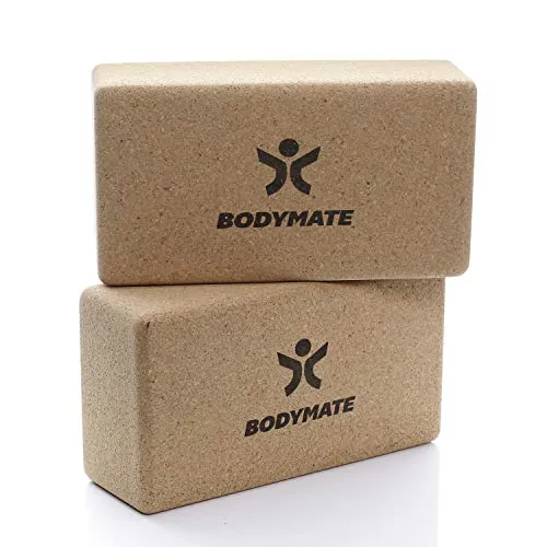 BODYMATE 2er Set Yoga-Block aus Kork, Yogablöcke, Korkblock aus 100% ökologischem Kork, Training Support für Yoga, Pilates, Meditation & Entspannung, für Anfänger & Profis, 22 x 12 x 7,5 cm