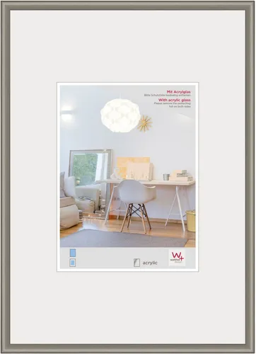 Walther Design Bilderrahmen Stahl 40 x 60 cm mit Kunstglas - Wand- & Tischbilderrahmen mit modernem, abgerundetem Profil aus Kunststoff und bruchsicherem Kunstglas – ideal für vielseitige Präsentation im Hoch- und Querformat.