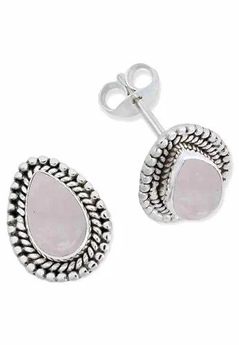Ohrstecker 925 Silber mit Rosenquarz - Elegante Ohrringe für Damen - Ohrringe für Damen, aus hochwertigem 925er Sterlingsilber mit einzigartigen Rosenquarz-Edelsteinen für einen eleganten Look und hohen Tragekomfort.