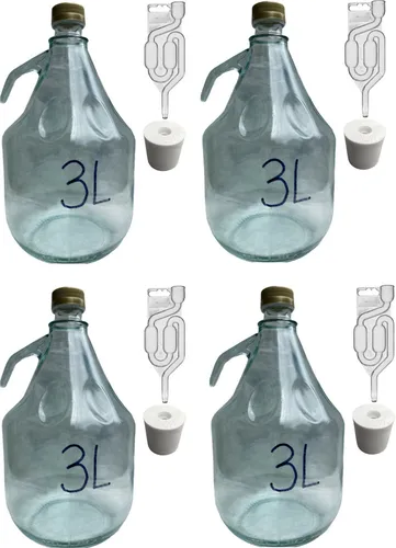 4x SET 3L Flasche + Stopfen + Gärröhrchen Weinballon Gärballon Gärbehälter