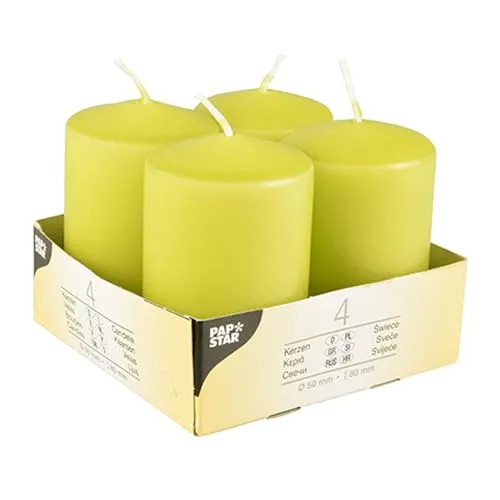 PAPSTAR 6x4 4 Stumpenkerzen Ø 50 mm 80 mm Kiwi