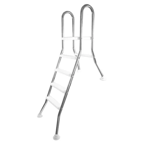 Poolleiter EVOLUTION V2A - 4 Stufen + Plattform für teilversenkte Becken - Hochwertige Edelstahlleiter für teilversenkte Becken bis 125 cm Tiefe, rutschfeste Stufen und elegante Optik sorgen für Sicherheit und Langlebigkeit.
