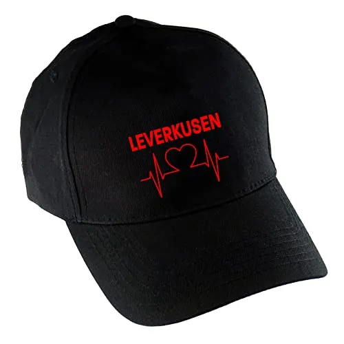 multifanshop Baseballcap - Leverkusen - Herzschlag - Druck rot - Mütze Größe one Size schwarz
