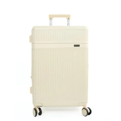 Solier Handgepäckkoffer Hartschale – Kabinenkoffer für Flugzeug mit 4 Rollen, Zahlenschloss und Teleskopgriff – Hardcase Trolley (Hellbeige, 20' S)