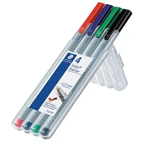 STAEDTLER 334 SB4 Triplus Fineliner - 4 farbige Fineliner mit ergonomischem Dreikantschaft und auswaschbarer Dry-Safe-Tinte für präzises Schreiben