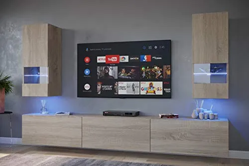 Furnitech Wohnwand Modern - Hängend Wohnwand mit Regalen und TV Schrank - Schrankwand ohne LED (Sezana AN21-18S-M3 1A)