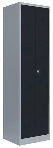 Steelboxx Spind Kleiderschrank mit Schwarz-Weiss-Trennung - Hochwertiger Spind für Lebensmittelbetriebe und Labore, komplett verschweißt und montiert. Zwei Abteile für getrennte Aufbewahrung von Straßen- und Berufsbekleidung.
