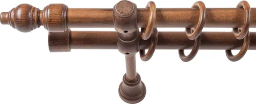 SN Deco Filigrano Gardinenstange Vorhangstange, 120cm, Walnuss - Gardinenstange aus FSC-zertifiziertem Massivholz, 28mm Durchmesser, 2-läufig, ideal für leichte bis mittelschwere Vorhänge. Komplettset mit Ringen und Montagezubehör.