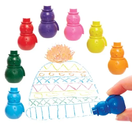 Baker Ross FX868 Schneemann-Wachsmalstifte - Packung mit 8, Füllmaterial für Weihnachtspartytüten und Weihnachtsstrümpfe für Kinder