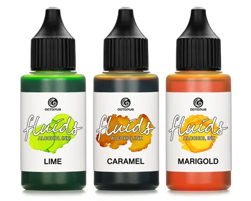 3x 30ml Fluids™ Alcohol Ink Set LIME, CARAMEL, MARIGOLD Alkoholtinte für Fluid A