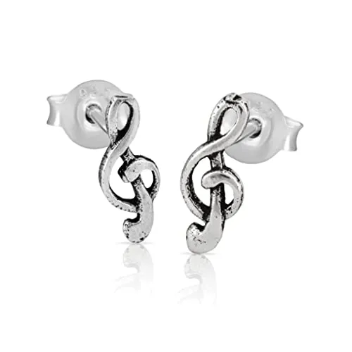 NKlaus Paar 10mm Notenschlüssel Gothic Ohrstecker aus 925 Sterling Silber - Ohrringe für Damen, einzigartiges Gothic-Design mit Notenschlüssel-Motiv, ideal für Musikliebhaber und stilbewusste Frauen.