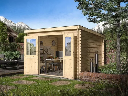 Gartenhaus Schuppen WOODTEX naturbelassen Pultdach Holzhaus Gerätehaus Blockhaus