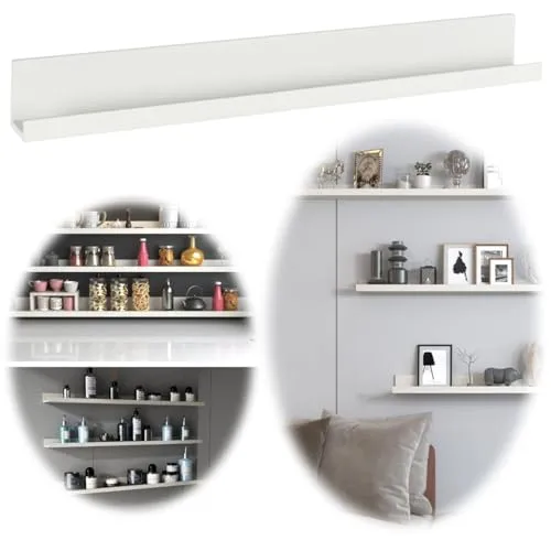 LS-LebenStil Holz Wandregal Wandboard Eksjö 58cm Weiß Deko Regal Schweberegal Küchenregal schwebend - schmal, lang - für Bilderrahmen Bilderleiste Fotoleiste kleines Bücherregal Badregal
