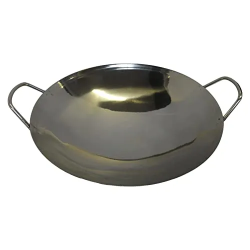 AAF Nommel Wok Pfanne Edelstahl 31 cm Durchmesser mit 2 Griffen/Henkeln mit rundem Boden für Gas, Gastronomie