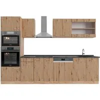 Vicco Küchenzeile R-Line, Artisan-Eiche/Goldkraft Eiche, 300 cm - Küchenzeilen mit ergonomischer Arbeitsplatte für ein angenehmes Kocherlebnis und individuelle Anpassungsmöglichkeiten - die perfekte Lösung für moderne Küchen!