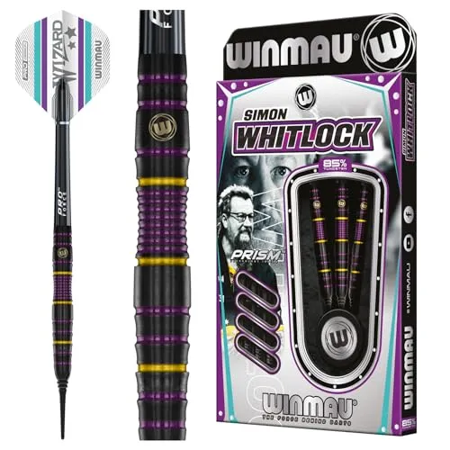 WINMAU Darts - Simon Whitlock 85% Pro-Series 18g Fass / 20g Volles Gewicht Weiche Spitze Professionelles Dart-Set mit Dart-Flüge und Dart-Schäften