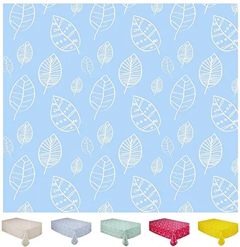Wachstuch Tischdecke Abwaschbar Eckig 140 x 180 cm Blätter Hellblau