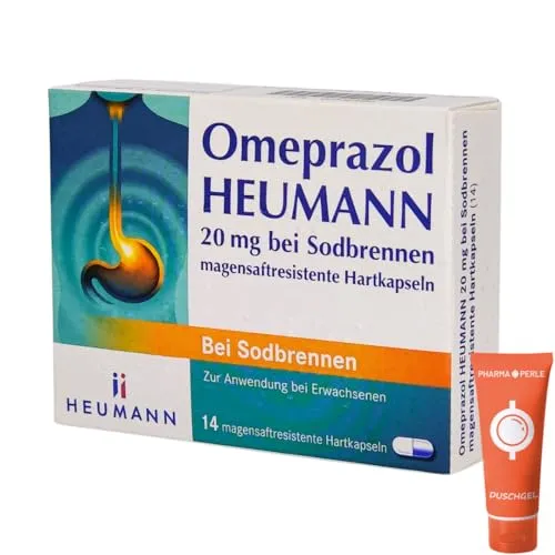 Omeprazol Heumann 14 Kapseln bei Sodbrennen I bei Übersäuerung und Überproduktion von Magensäure I lindert saures Aufstoßen I Sparset mit give-away von Pharma Perle …