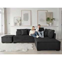 Ecksofa HOME AFFAIRE, anthrazit, B:316cm T:215cm, 100% Polyester, Sofas, Ecksofa, inkl. Bettfunktion, Bettkasten, 3 Zierkissen, Boxspringbett 180x200 cm