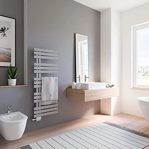 Schulte Badheizkörper Emma 123x50 cm – Reflex Grau - Moderner Design-Heizkörper für das Badezimmer, 496 Watt Leistung. Praktische Handtuchhalter-Streben und einfache Montage bieten Komfort und Stil.