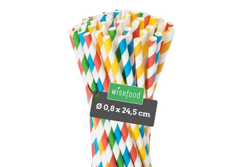 wisefood Trinkhalme Papier-Strohhalme, bunt gestreift, Ø 0,8 x 24,5 cm, (250-tlg)