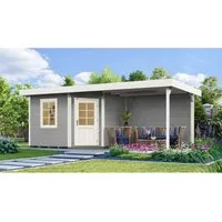 Weka Gartenhaus San Remo B Grau-Weiß mit Terrasse - Holz-Gartenhaus mit 17,9 m² Fläche und 303 cm breitem Anbau für gemütliche Sitzflächen oder Lagerung von Gartenutensilien. Modernes Design und wetterfest für lange Freude im Garten.