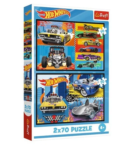 Puzzle 2x70 elementów Hot Wheels Samochodziki Trefl 5900511344424