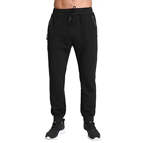 Tansozer Jogginghose Herren Baumwolle Trainingshose Herren Sporthose Herren Lang Hosen Männer Reissverschluss Taschen Schwarz XL