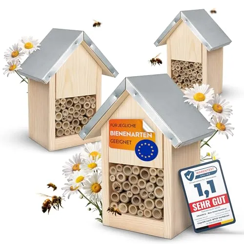 Oramics Insektenhotel Bienenhotel mit Bambusröhrchen - Insektenhotel für Wildbienen mit robustem Metalldach und natürlichen Bambus-Niströhren – ideal zur Förderung der Artenvielfalt und Unterstützung der Bestäuberpopulation.