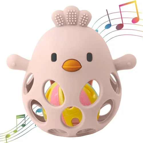 Felly Montessori Beißring für Babys - Sensorik Spielzeug ab 0 Monate, Zahnungshilfe - Baby Spielzeug ab 0 3 6 monate - Geschenk für Jungen & Mädchen (Pink)