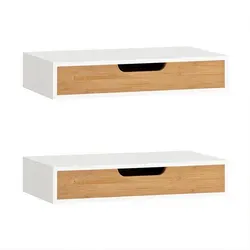 SoBuy Wandregal Schweberegal 2er Set mit Schublade - Praktisches 2er Set Wandregal in modernem Weiß-Natur Design. Ideal zur Aufbewahrung kleiner Gegenstände, mit einer Belastbarkeit von bis zu 5 kg. Perfekt für jedes Zuhause!