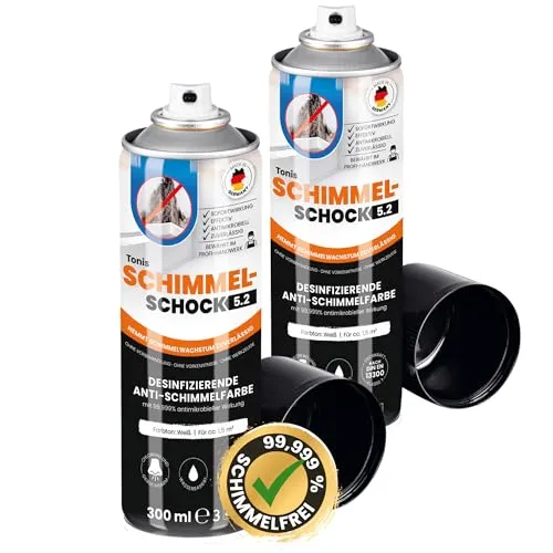 Tonis SCHIMMELSCHOCK 5.2 Anti-Schimmel-Farbe 2er Set | Effektive Sprühfarbe für Schimmelbekämpfung - Effektive Sprühfarbe gegen Schimmel für ca. 1,5 qm. Ideal für verschiedene Untergründe in Küche, Bad und mehr. Chlorfrei und geruchsarm, für eine einfache Anwendung.