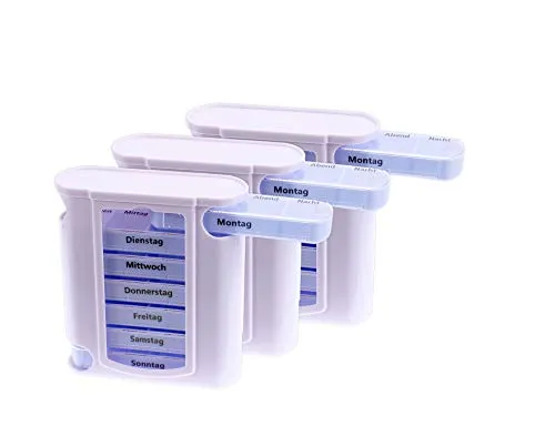 BigDean 3er Set Tablettenbox 7 Tage Wochendispenser Tablettendispenser Woche Medikamentendispenser Tower
