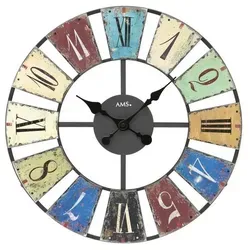 AMS Wanduhr 9465 - Klassisch Vintage Design - Elegante Wanduhr im Vintage-Stil, 50 cm hoch, mit analoger Quarz-Anzeige und robustem Metallgehäuse. Ideal für stilvolle Wohnräume.