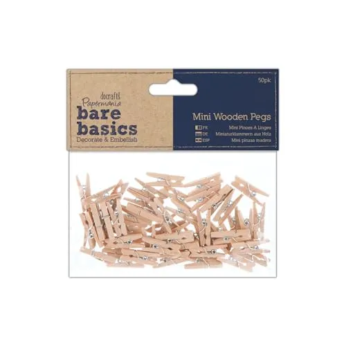 docrafts Papermania PM174604 Mini-Wäscheklammern aus Holz, 50 Stück, Natur