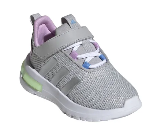 Adidas Unisex Baby Racer TR23 Schuhe für Kinder, Grau/Silber/Lila, 22 EU - Jungenmode mit regulärer Passform, elastischen Schnürsenkeln und Klettverschluss für einfachen Einstieg. Bequeme Cloudfoam Zwischensohle für optimalen Tragekomfort.