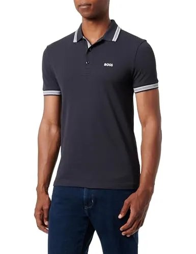 BOSS Herren Paddy Curved Polohemd, Dunkelblau, S EU von BOSS