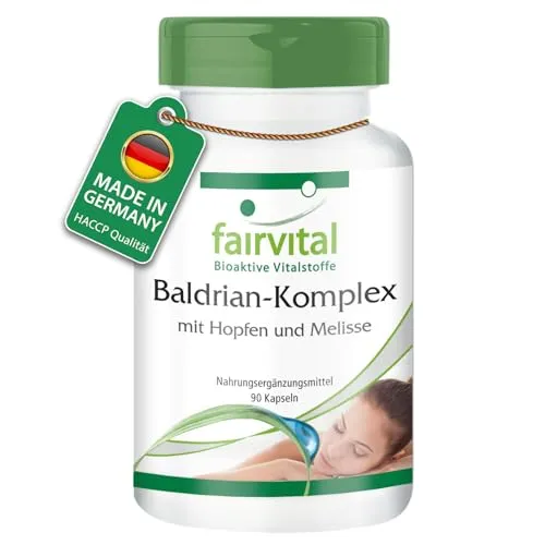Fairvital | Baldrian Komplex - 90 Kapseln - HOCHDOSIERT - VEGAN - mit Hopfen und Melisse