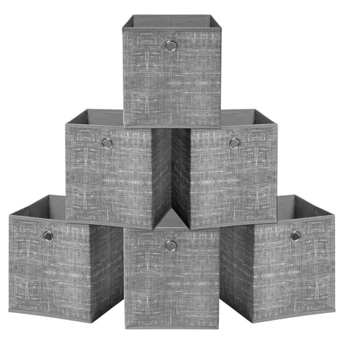 HEFTMAN Faltbare Aufbewahrungswürfel Boxen - 6er Set Grau Stoff Aufbewahrungsboxen mit Tülle Griff, Platzsparende Stoffwürfel Aufbewahrungsboxen für Kleidung, Spielzeug, Bücher Organisation (30 x 30 x