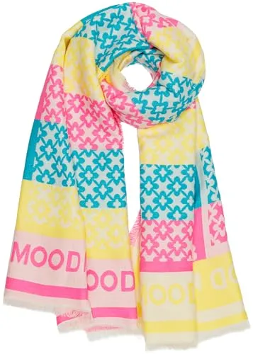 Caspar SC541 weicher Damen Schal mit buntem Muster, Farbe:pink gelb türkis