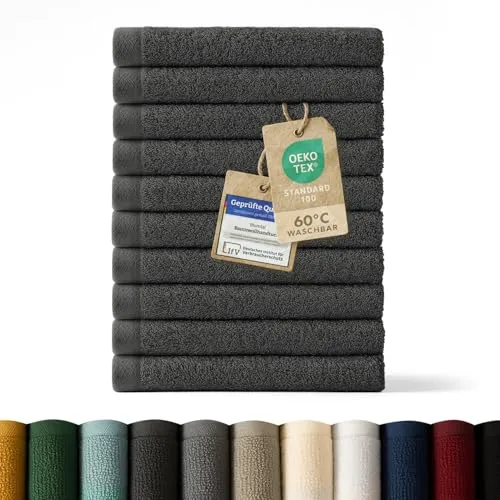 Blumtal Premium Frottier Gästehandtücher Set 12 teilig 100% Baumwolle - Oeko-TEX zertifiziertes Gästehandtuch 12x (30x30 cm) - Ultra saugstarkes Gästetücher Set waschbar °60 - Handtücher Anthrazit