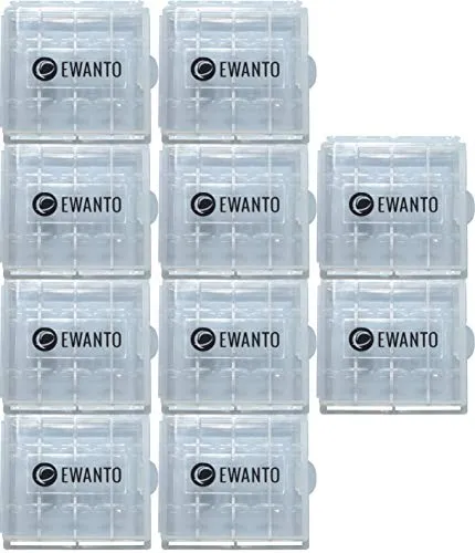 10x EWANTO Batteriebox/Akkubox zu Aufbewahrung von 4 STK. Mignon (AA) oder Micro (AAA) Batterien und Akkus transparent mit Logo