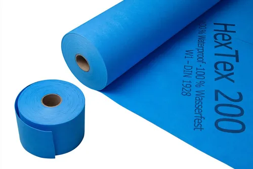 Hextex 200 Abdichtungsbahn - Flexibles Dichtband für Nassbereiche - 5 Rollen Abdichtungsband Hextex 200, ideal für den Schutz von Wand- und Bodenbelägen vor Wasser. Leicht, reißfest und einfach zu verarbeiten. Perfekt für Bad, Dusche und Terrasse.
