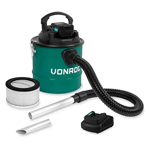 VONROC Aschesauger VPower 20V - Effizienter 12L Tank mit HEPA Filter - Nass- & Trockensauger mit 4.0Ah Akku und Schnellladegerät für schnelles und gründliches Saugen von Asche und Schmutz.
